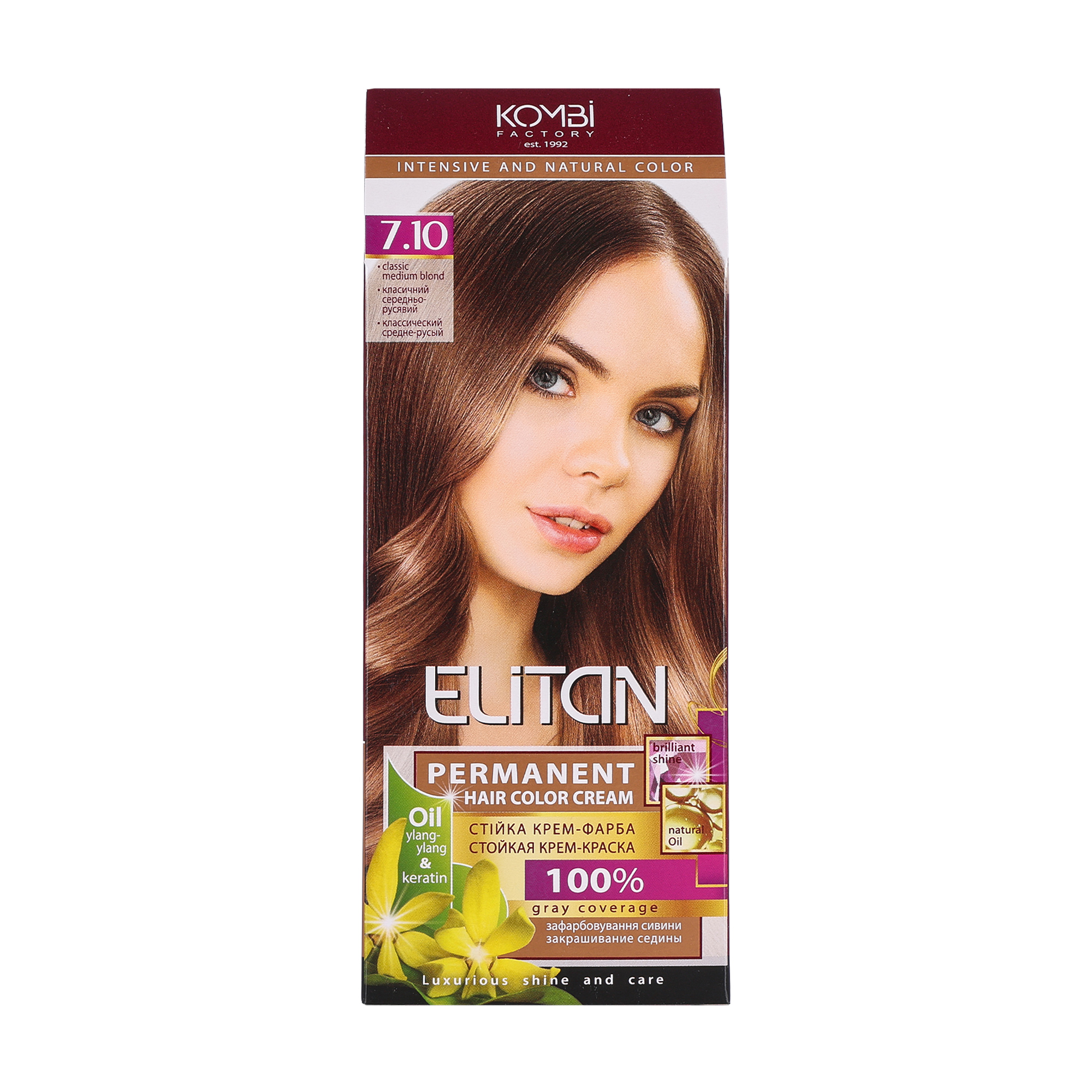 Стійка крем-фарба для волосся Elitan Permanent Hair Color Cream 7.10 Класичний середньо-русявий, 115 мл